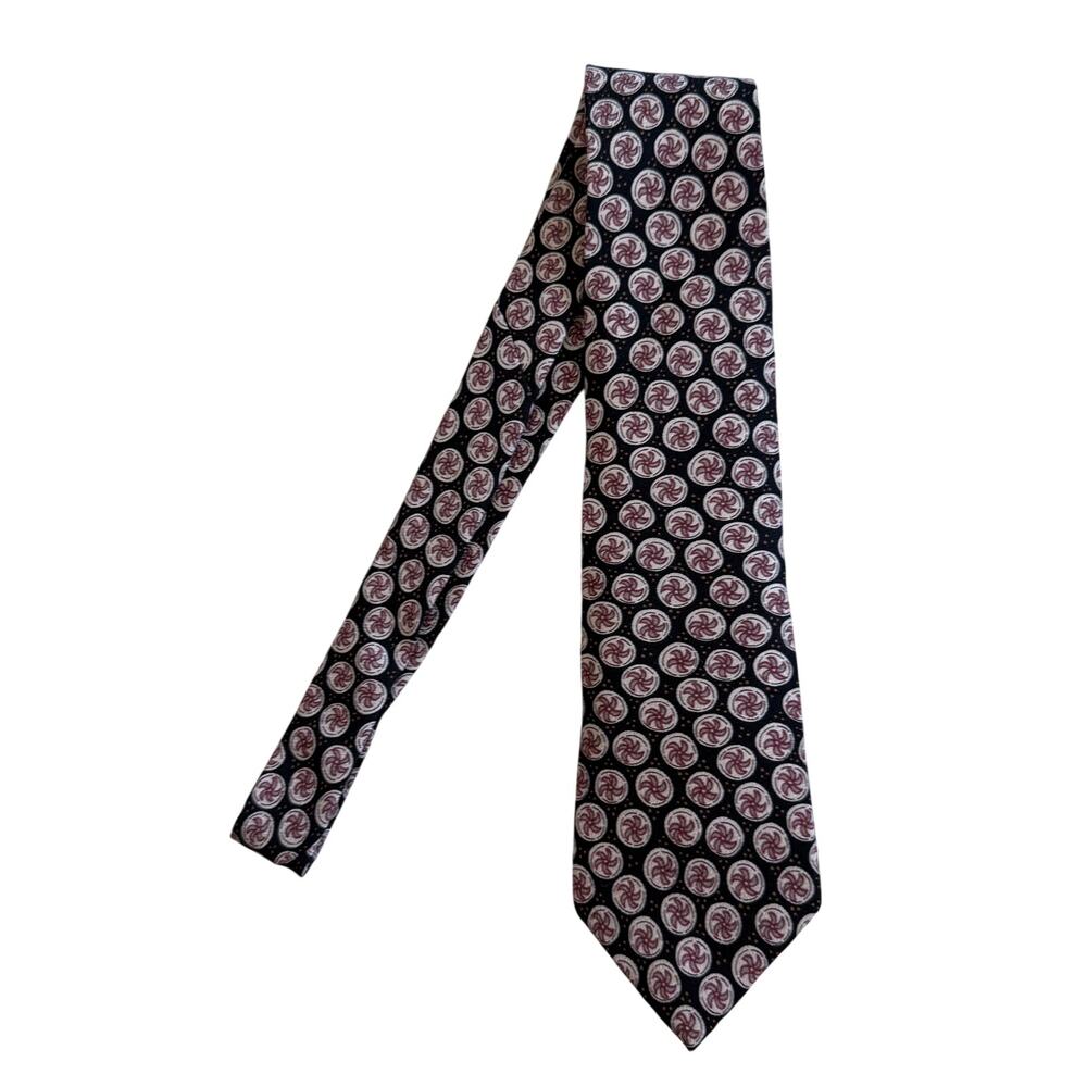 Vintage Gap 100% Silk Pinwheel Print Necktie Retro Tie Black & Tan